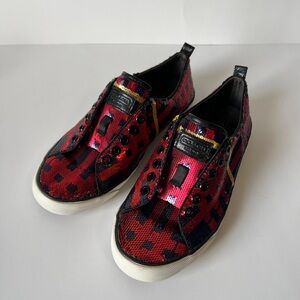 Coach Willa Sequin Navy Red Gold Sneakers 7.5 B